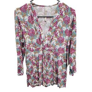 Leo & Nicole Womens Top Large Punch Floral 3/4 Sleeve Cottagecore Casual NWT